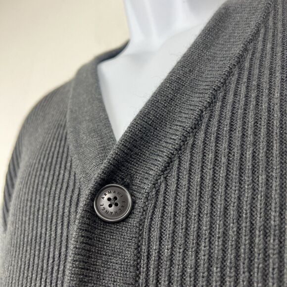 A|X Armani Exchange Sweater Men Extra Large Grey Cardigan Button Up Wool Blend - Picture 7 of 16